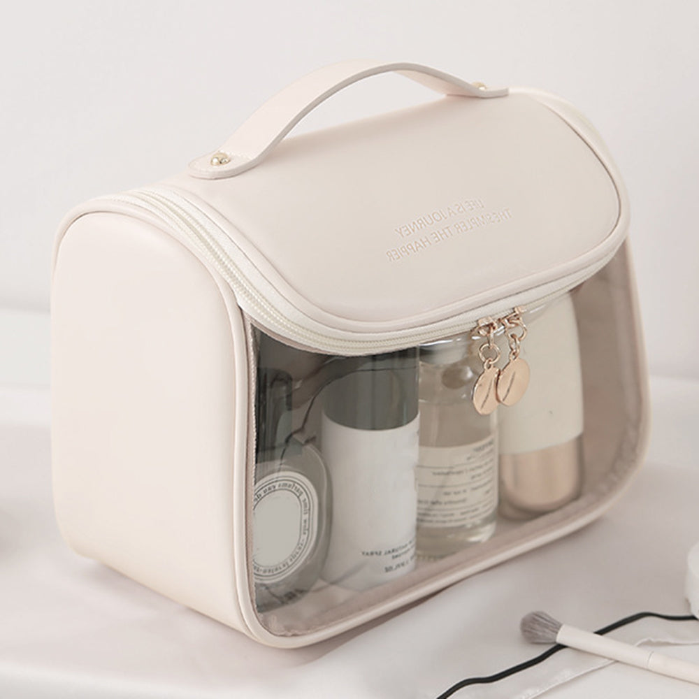 HK8297 Waterproof Clear Design Makeup Bag Large Capacity Cosmetic Bag PU Leather PVC Travel Toiletry Organizer with Portable Handle Strap HK8297 Waterproof Clear Design Makeup Bag Large Capacity Cosmetic Bag PU Leather PVC Travel Toiletry Organizer with Portable Handle Strap